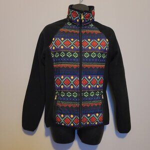 Lauren Ralph Lauren Small Black Multi Color Sweater Print Fleece Jacket